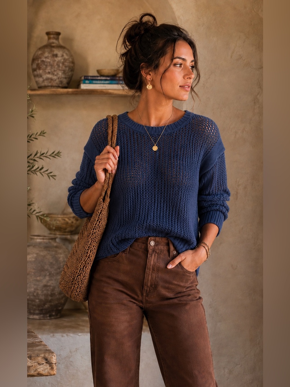 J.Crew Open-Knit Cotton Sweater – Navy Blue – XS – 100% Cotton